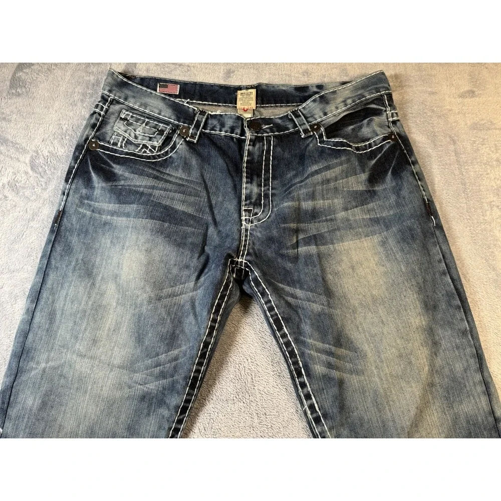 True Religion Ricky Big T Jeans Mens 40x34.5 Made In USA Straight Leg Y2K Blue